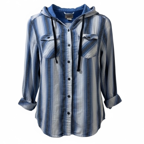 Boston Traders Tops - Boston Traders hooded striped button down hoodie - shacket. Size medium